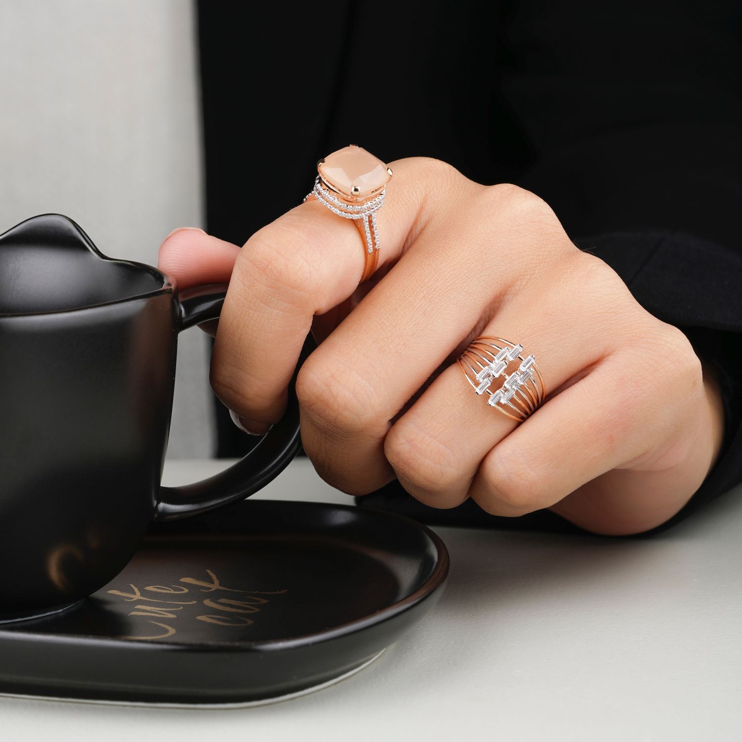 925 Silver White Gold Plated Cubic Zircon Rose Quartz Wedding Ring Jewelry